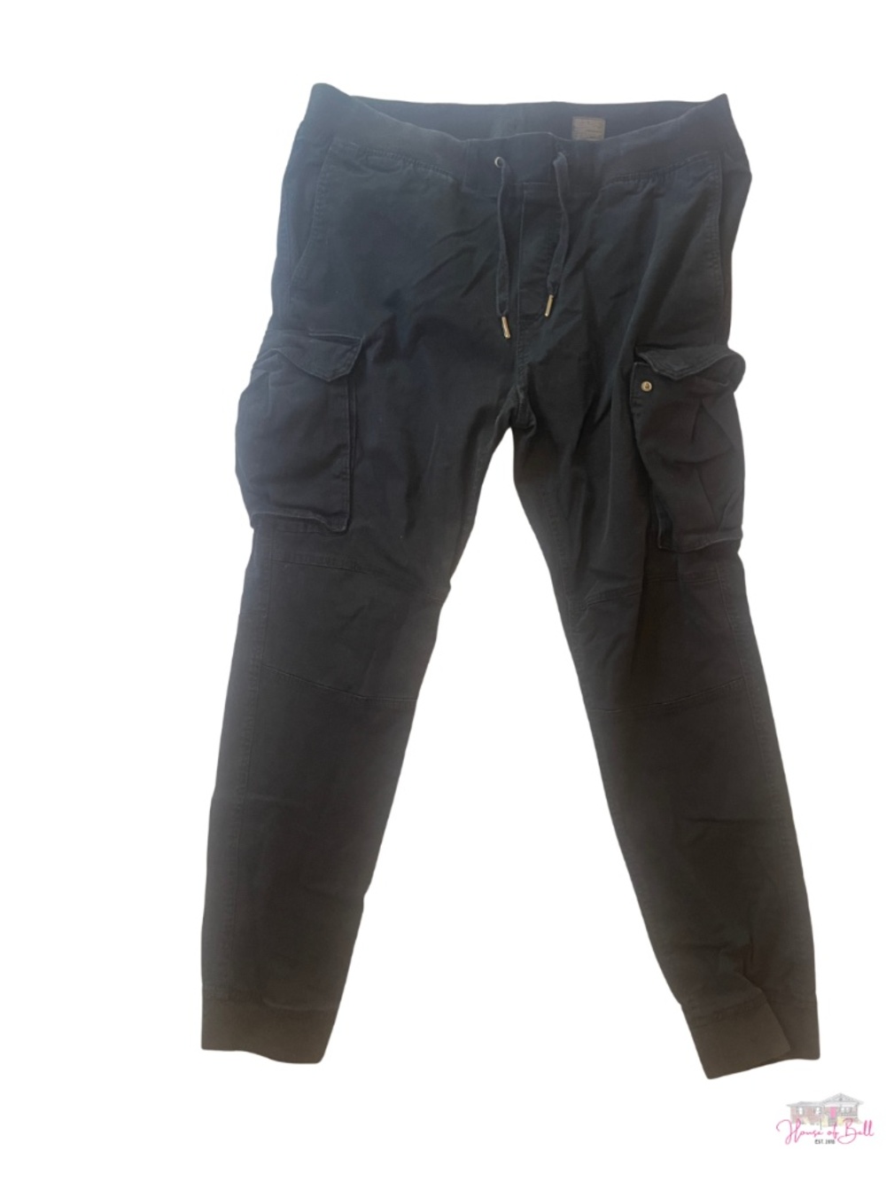 H&M Men Black Skinny Fit Cargo Jogger Pants Drawstring Size XL